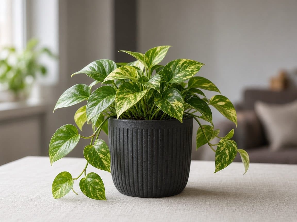 Money Plant trailing from a pot on a table near a window
