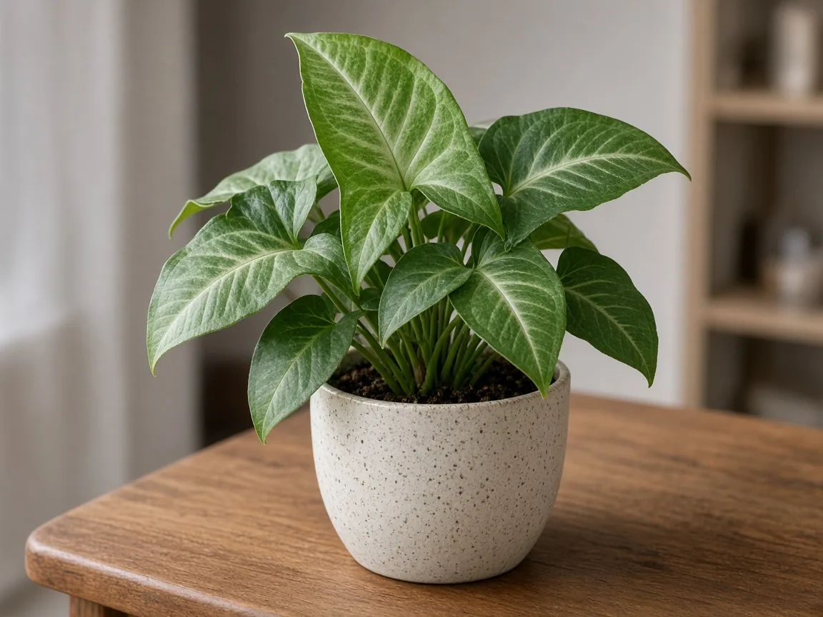 Syngonium arrowhead leaves for a small indoor shelf